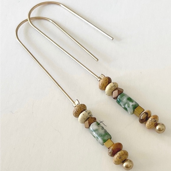 Natural Sunstone Beaded Threader Earrings - Picture 5 of 6